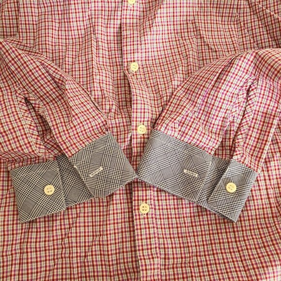 Alexander Mcqueen Stripe Button Down Shirt Plaid Red Gray Size 50 - Picture 7 of 13